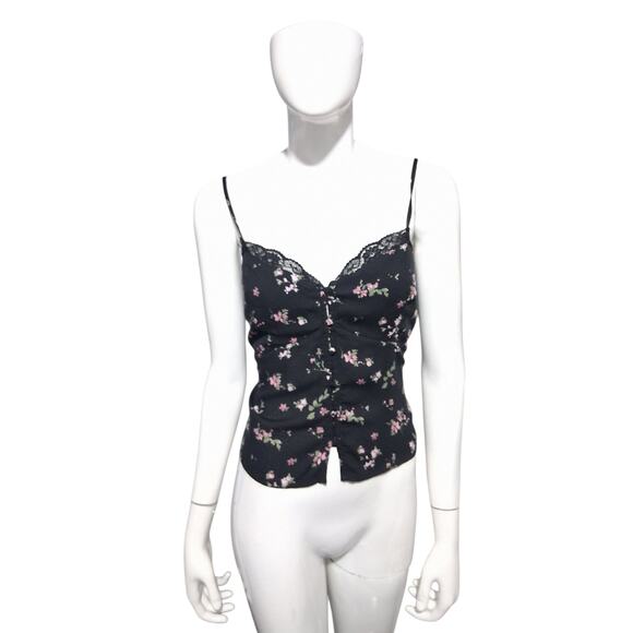 Y2k Arizona Jean Co Babydoll Womens Medium Black Floral Lace Whimsigoth Cami Top - Picture 1 of 14
